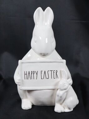 Rae Dunn Easter Bunny and Baby Bunny "Happy Easter" Sign Ceramic